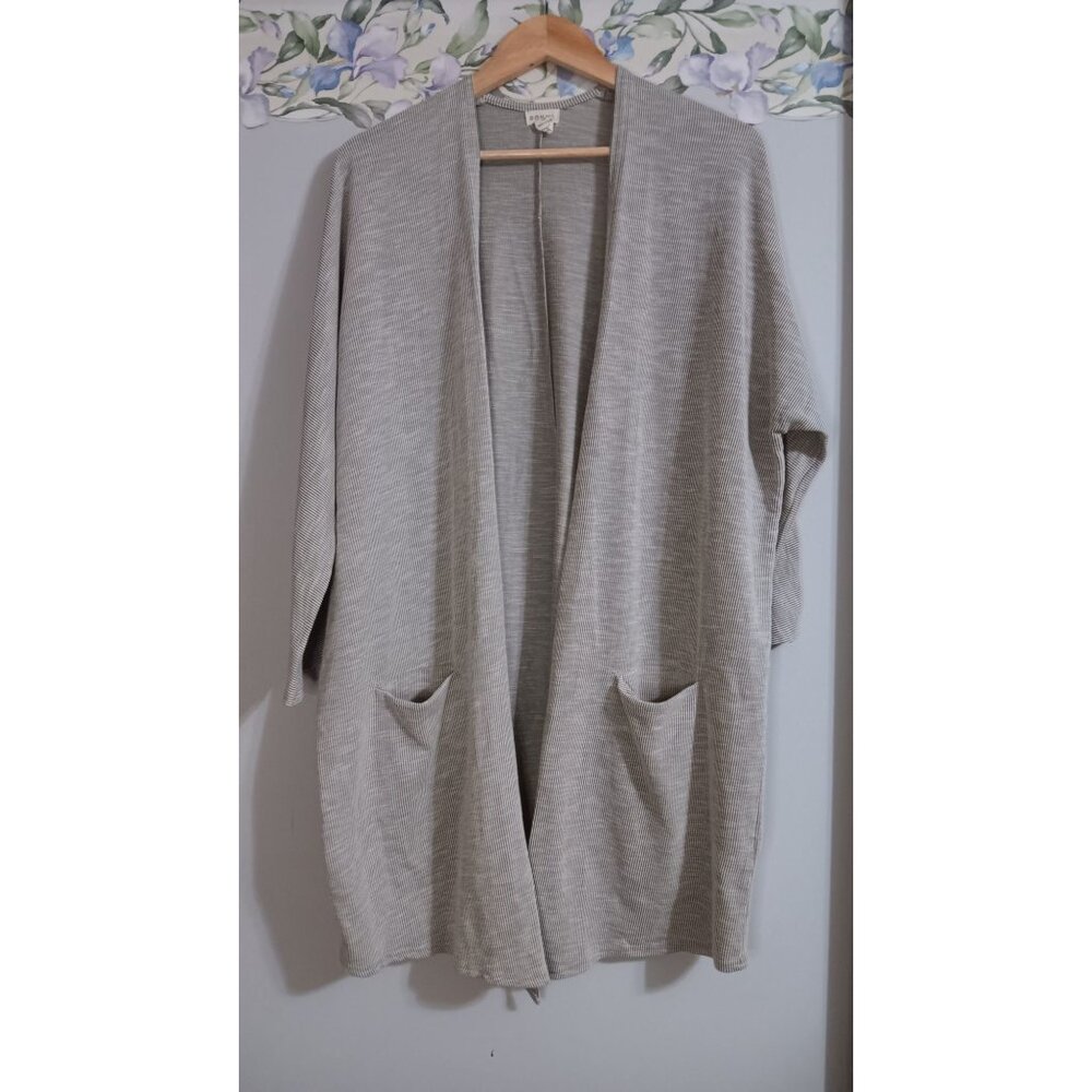 Donni One Size Strip Grey Pocket Open Lagenlook Lounge Cottage Casual Cardigan